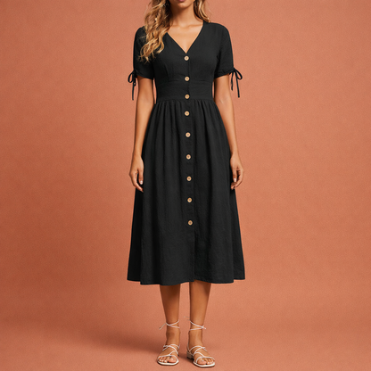 Maxi dress with V-neck and elastic waist for women | Elvira