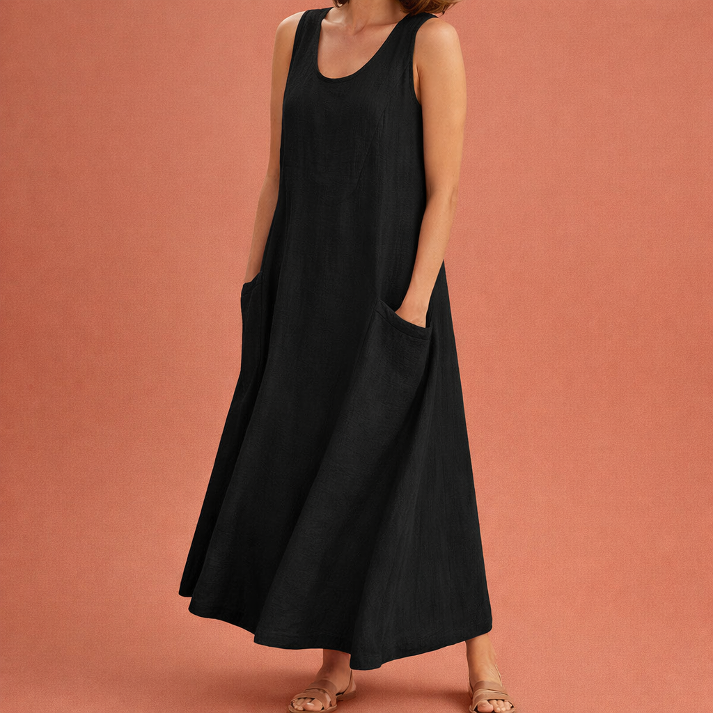 Light maxi A-line summer dress with pockets for women | Nora
