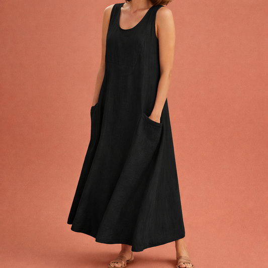 Light maxi A-line summer dress with pockets for women | Nora