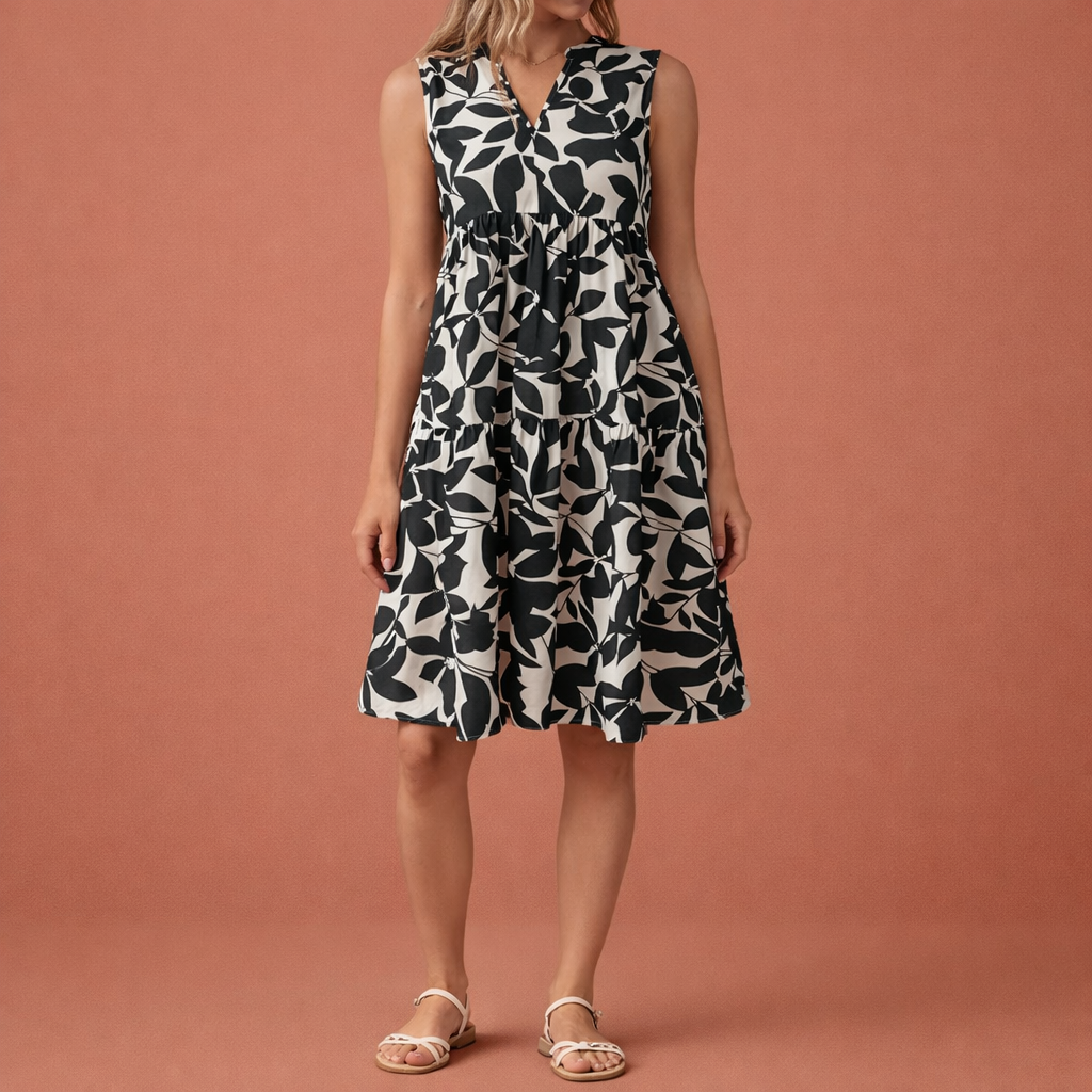 Midi summer dress with V-neck for women | Saar