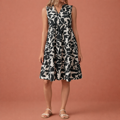Midi summer dress with V-neck for women | Saar