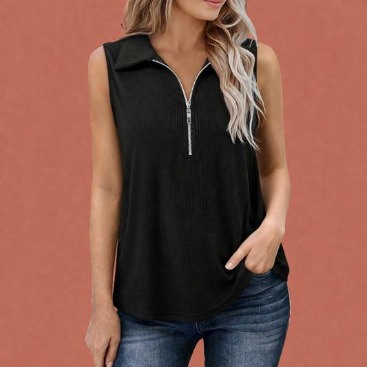 Sleeveless Polo Top with Zipper for Women | Elinora
