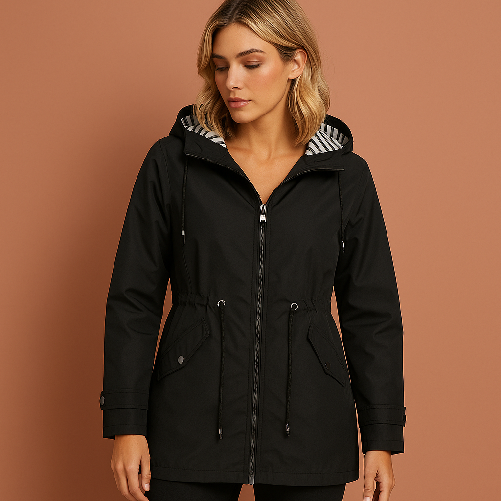 Long waterproof raincoat with hood for women | Luna