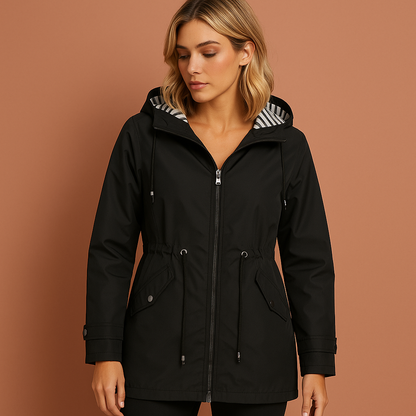 Long waterproof raincoat with hood for women | Luna