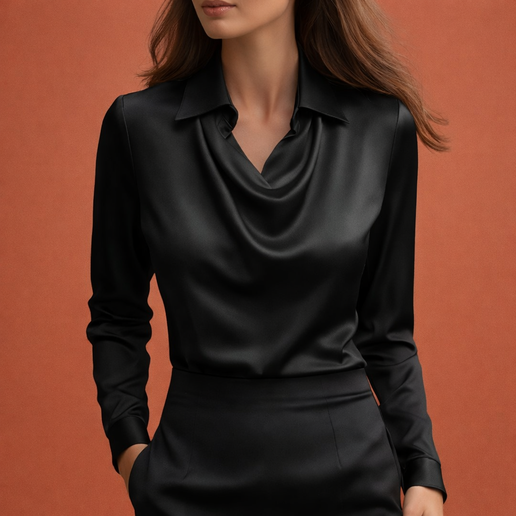 Satin Blouse with Draped Collar for Women | Elina