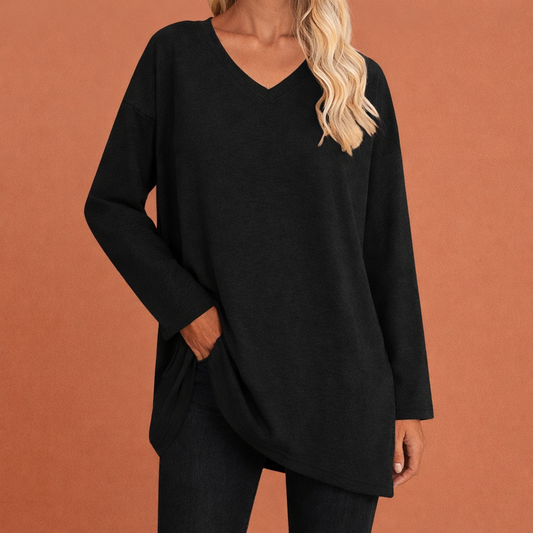 Long V-neck tunic for women with a loose fit | Ivara