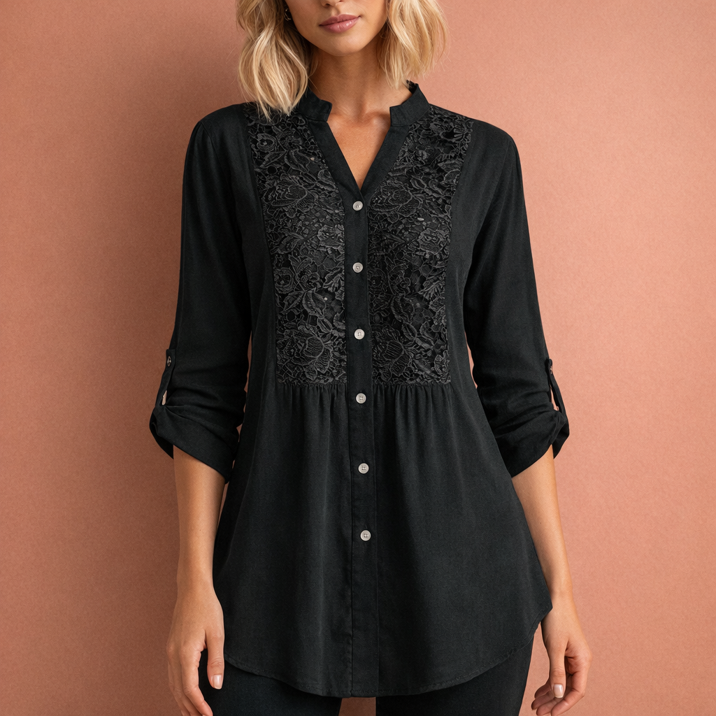 Ladies' Tunic Blouse with Lace Details and Button Closure | Mila