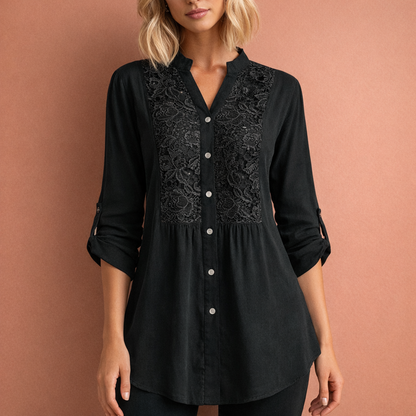 Ladies' Tunic Blouse with Lace Details and Button Closure | Mila