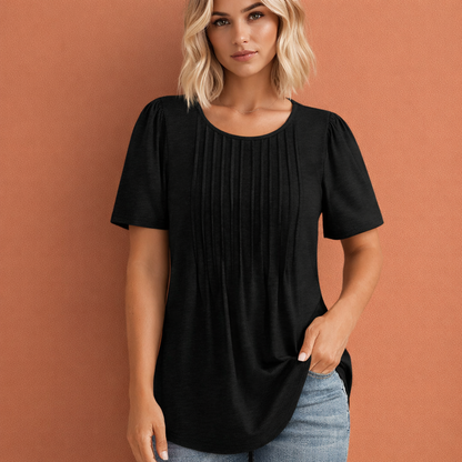 Ladies' Summer Top with Round Neck and Pleat Details | Marlijn