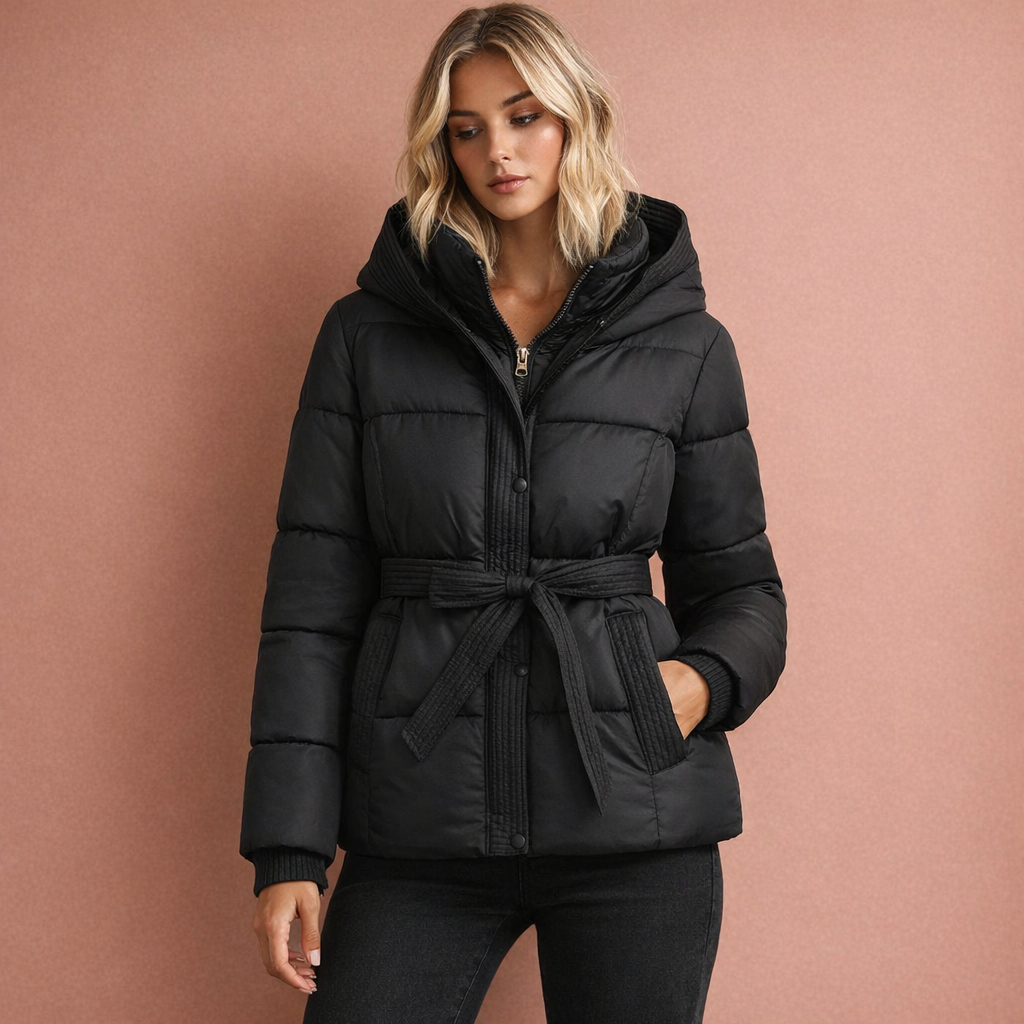 Elegant Padded Coat with Hood and Belt for Women | Jackalyn