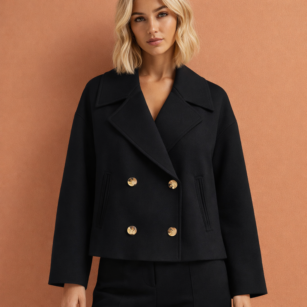 Elegant short coat with lapel collar for women | Bethney