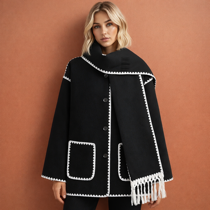Elegant spacious coat with matching scarf for women | Amilia