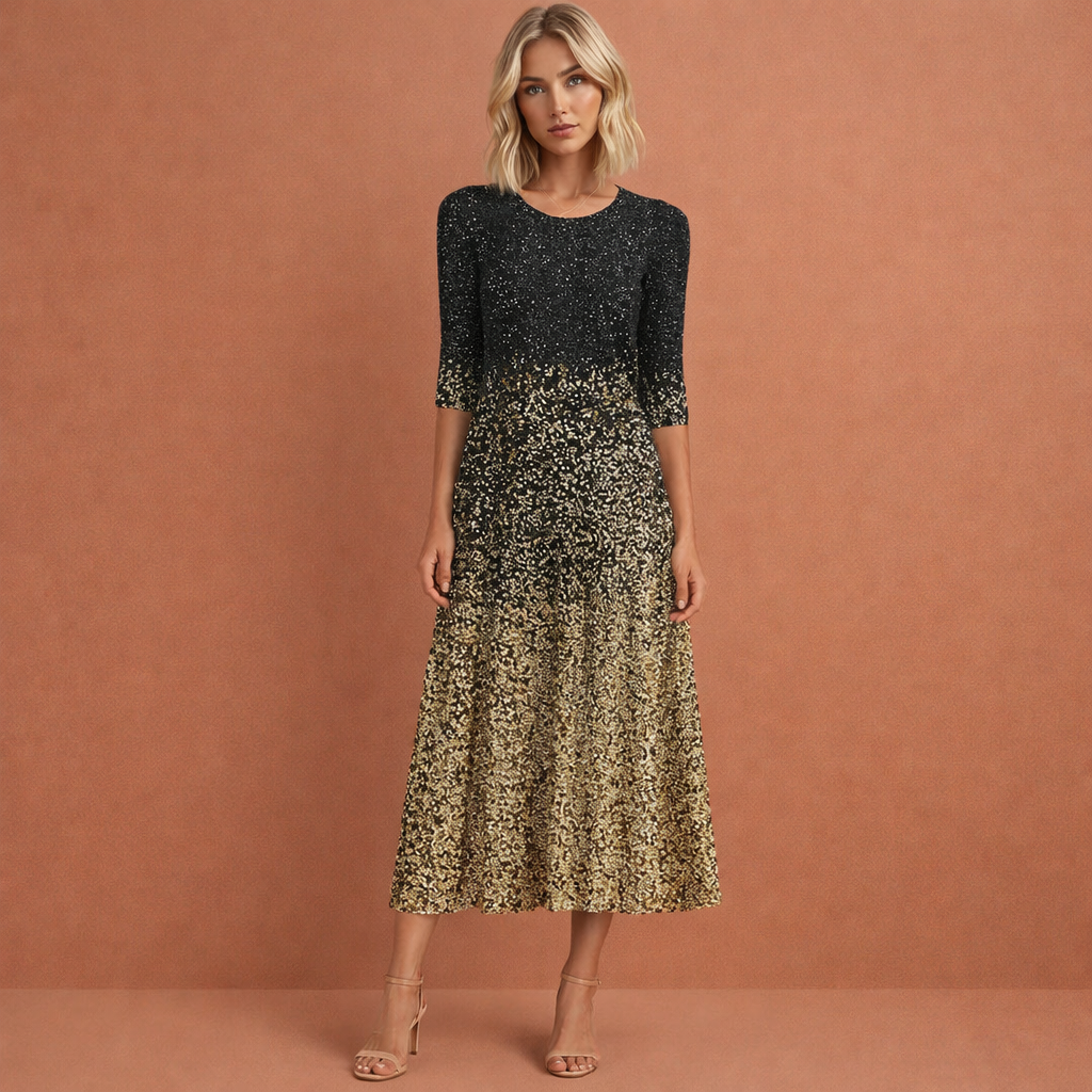 Glitter midi dress with practical pockets for women | Lanna