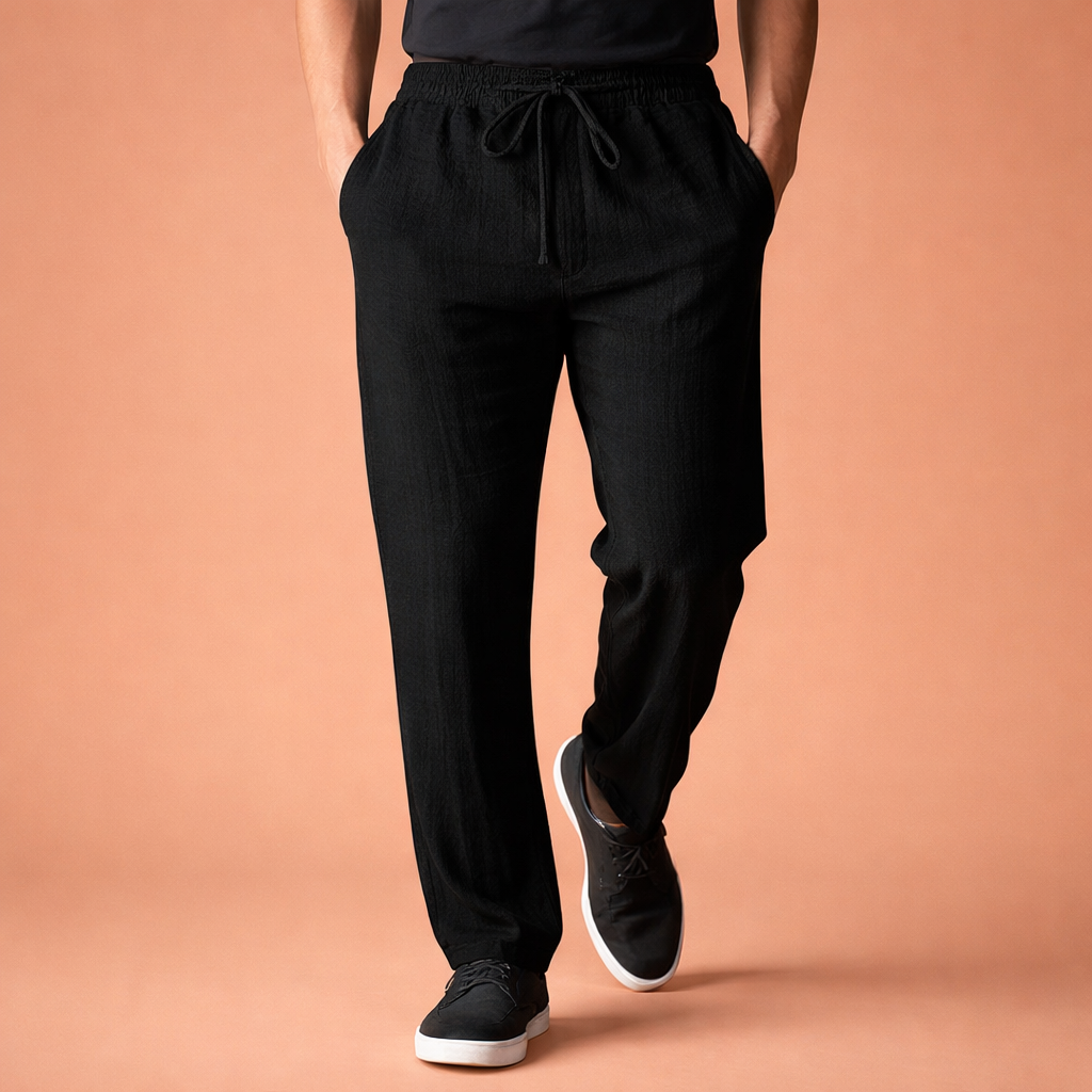 Long men's trousers with elastic waistband and drawstring for men | Ewout