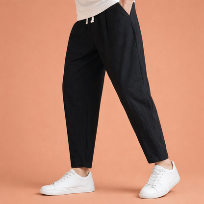 Straight men's trousers with drawstring and elastic waist for men | Bas
