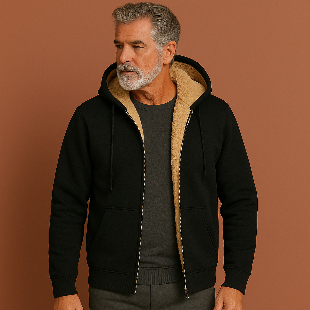 Warm fleece sweater with fur lining for men | Daan