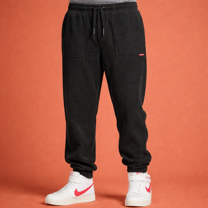 Men's Vertical Rib Jogging Pants with Elastic Waist and Pockets | Daanen