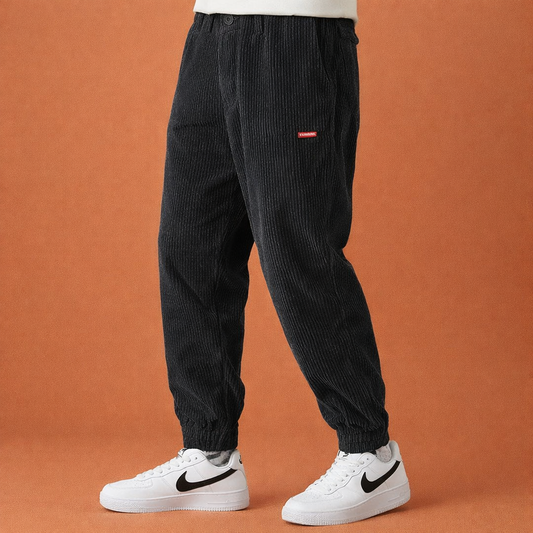 Men's Vertical Rib Jogging Pants with Elastic Waist and Pockets | Daanen