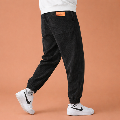 Men's Vertical Rib Jogging Pants with Elastic Waist and Pockets | Daanen