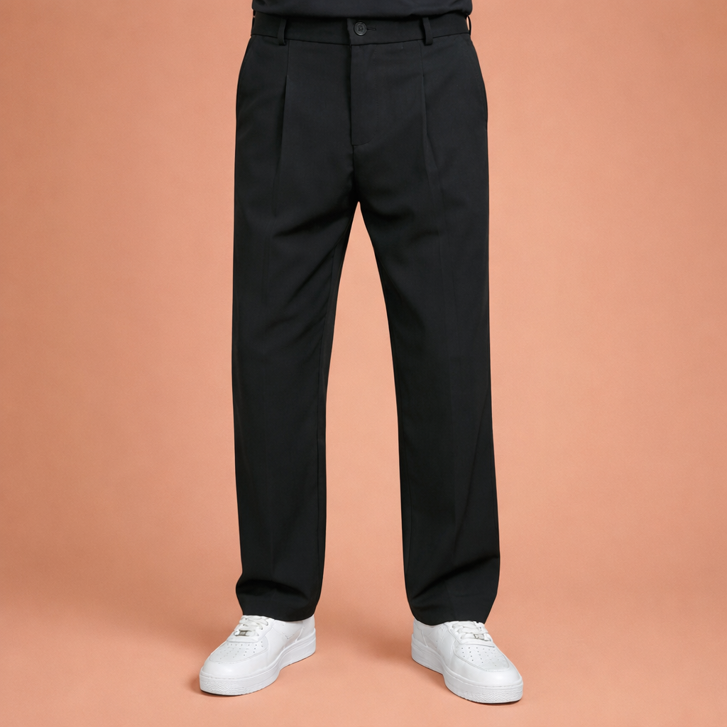 Modern Straight Men's Trousers with Wide Legs and Pleated Waistband | Pieter