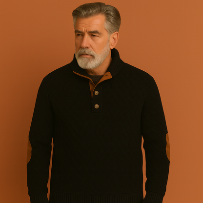 Knit Men's Sweater with Button Collar and Elbow Details | Antoon