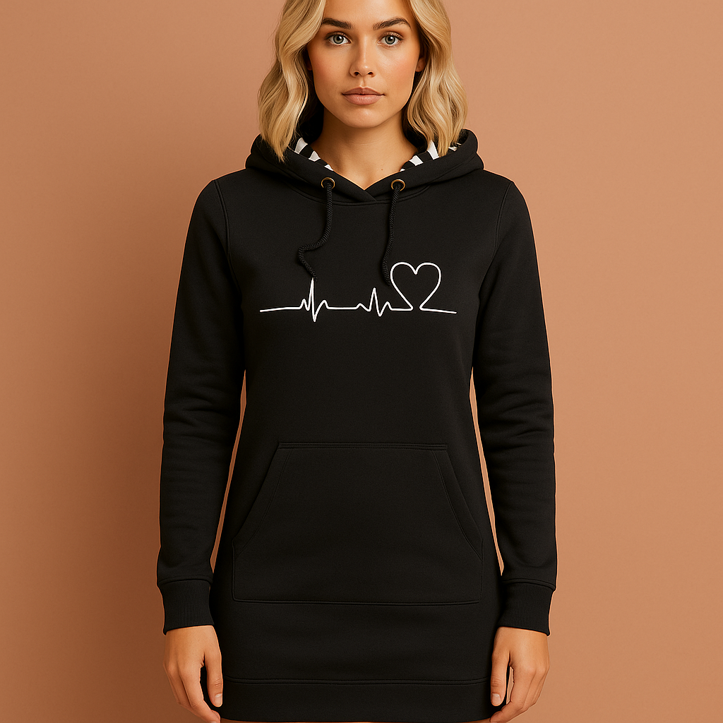 Warm hoodie dress with dog print for women | Carolien