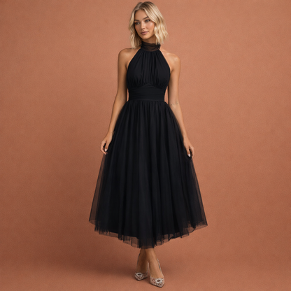 Maxi dress with halter neck and layered skirt for women | Aubrey