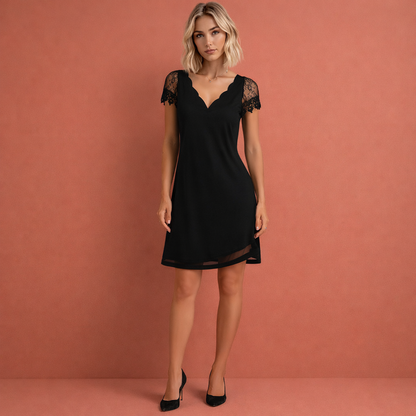 Lace Mini Dress with Scalloped V-Neck for Women | Danara