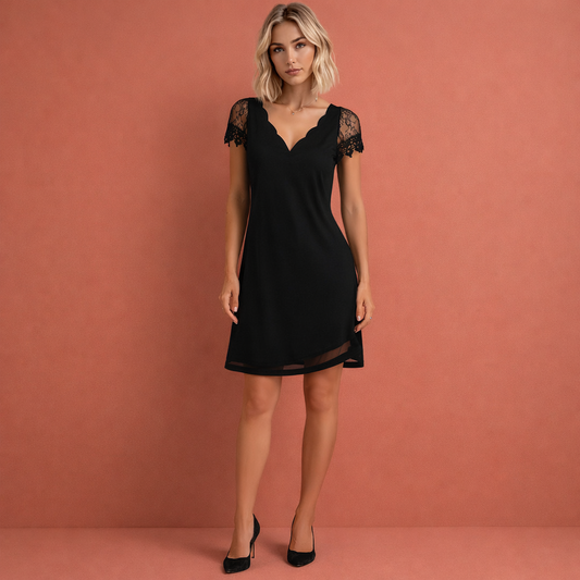 Lace Mini Dress with Scalloped V-Neck for Women | Danara