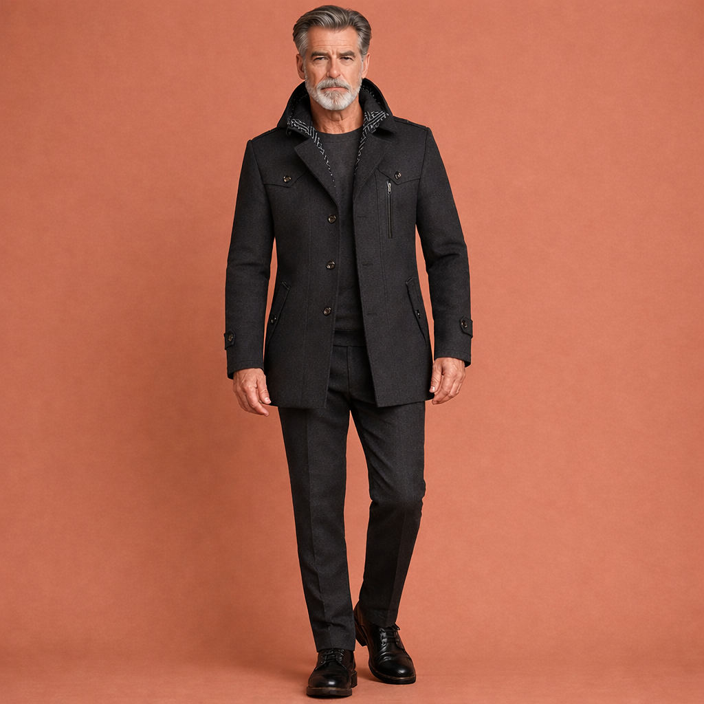 Classic Long Men's Coat with Collar | Victor
