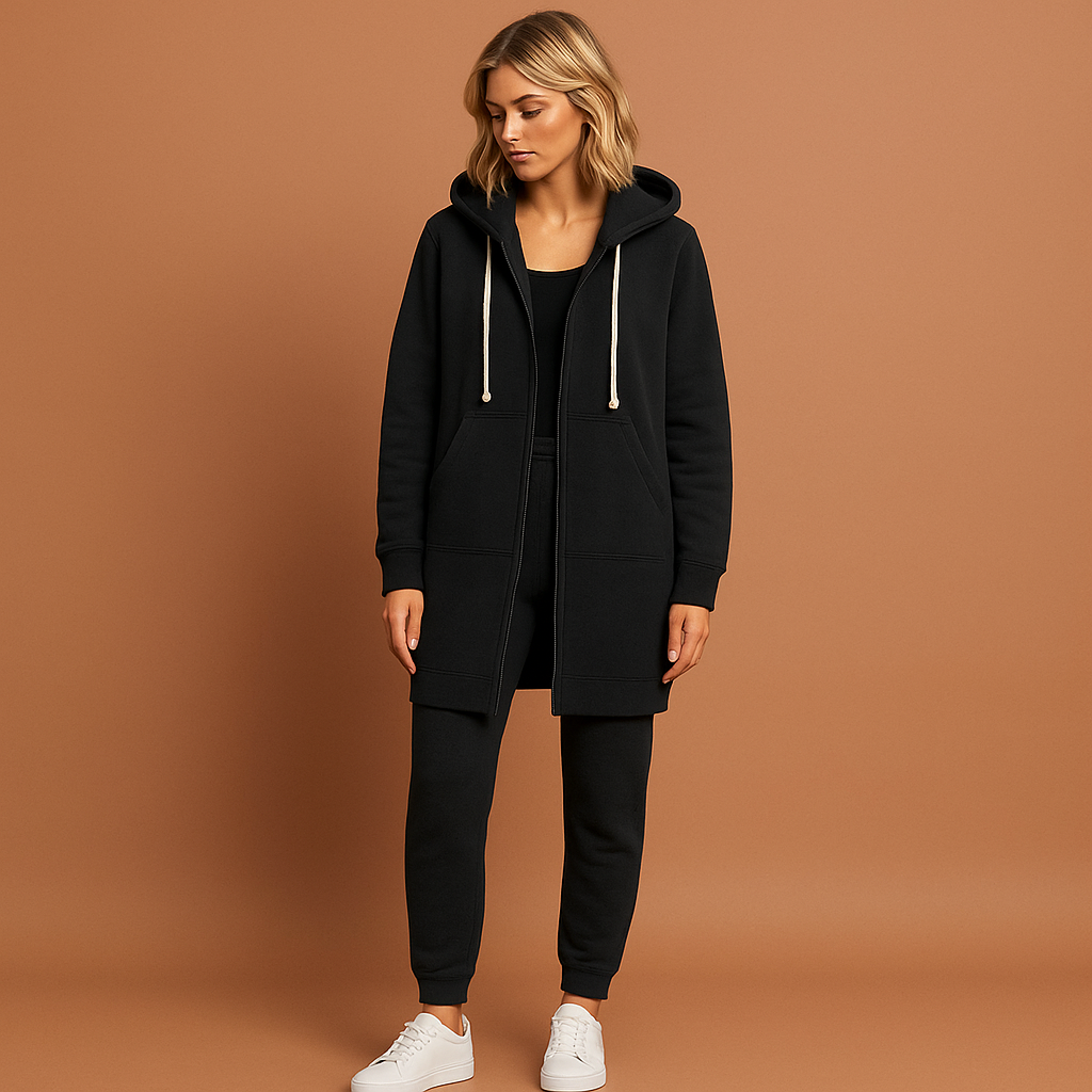 Knee-length zip-up hoodie for women | Alexa