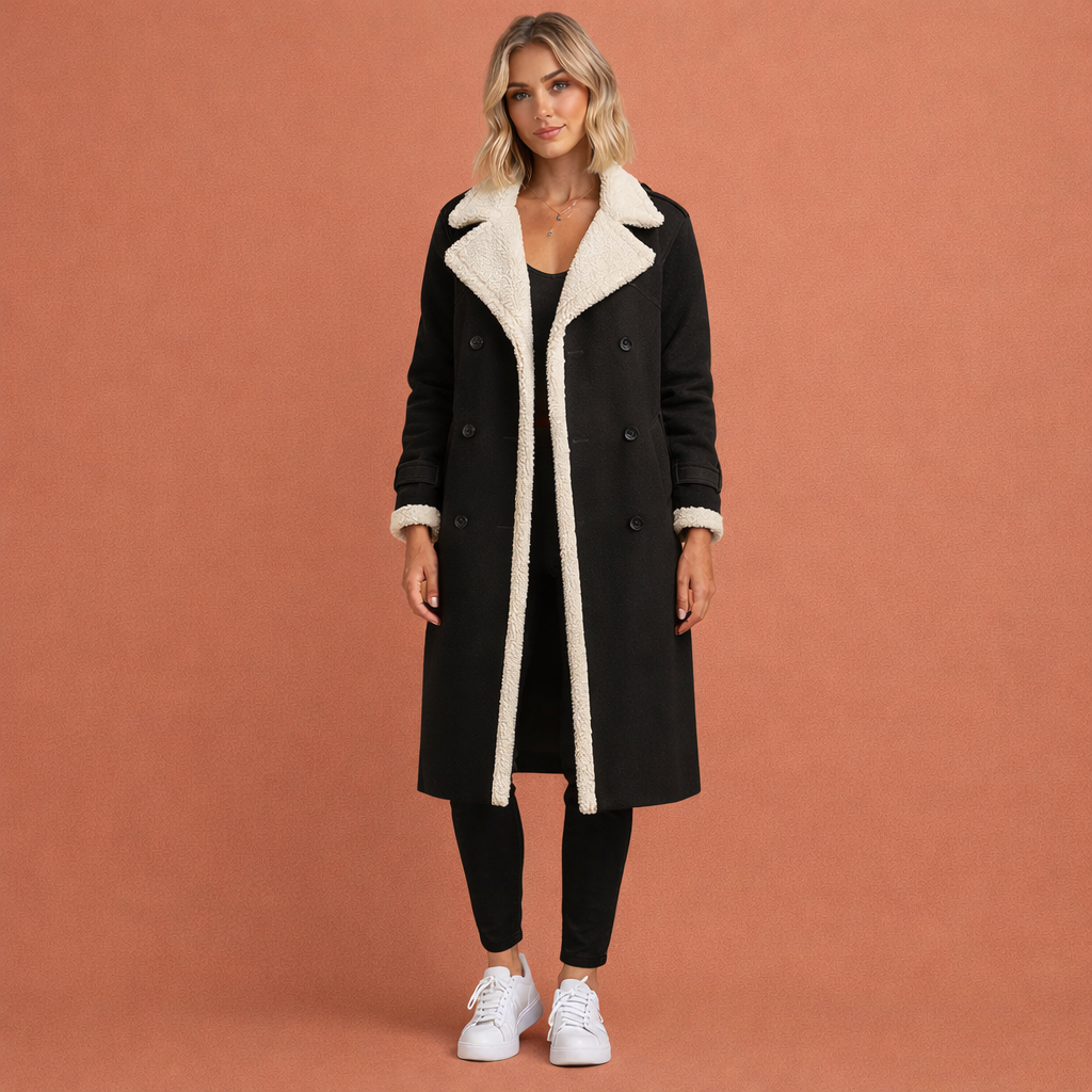 Long classic winter coat for women with warm collar | Lenna