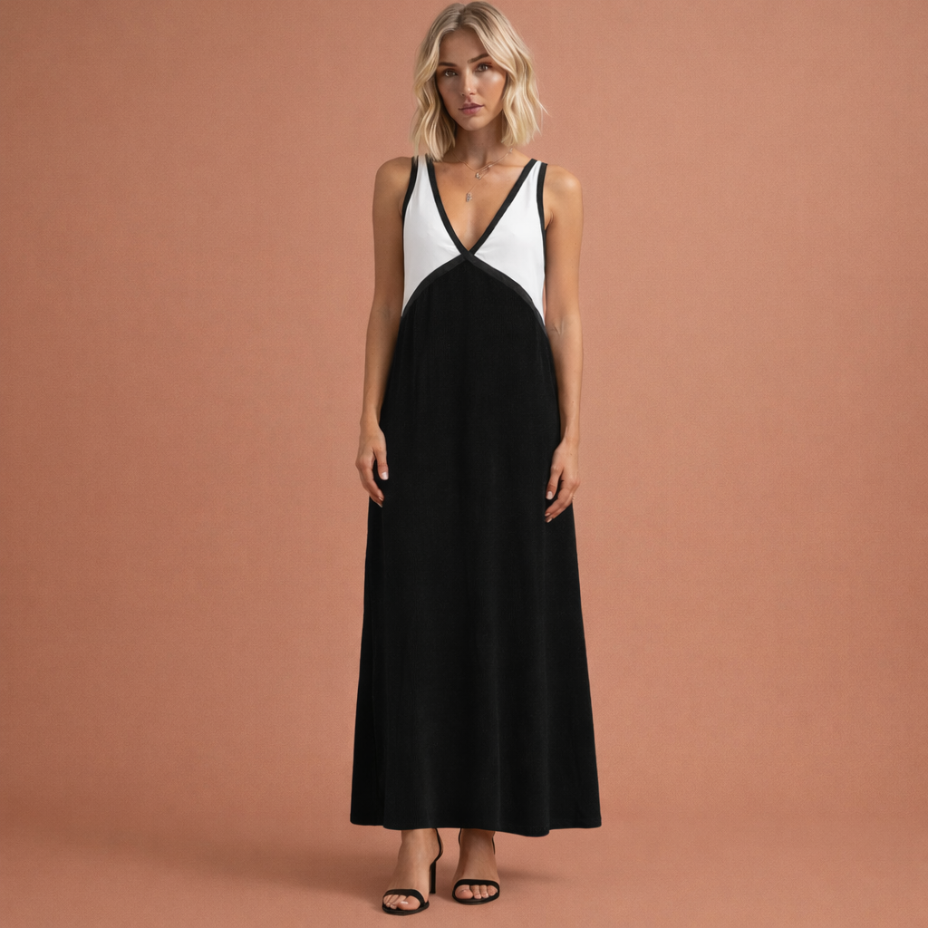 Long Sleeveless Dress with V-Neck for Women | Celeste