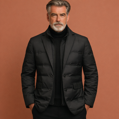 Long parka with turned-down collar and zipper for men | Lammert