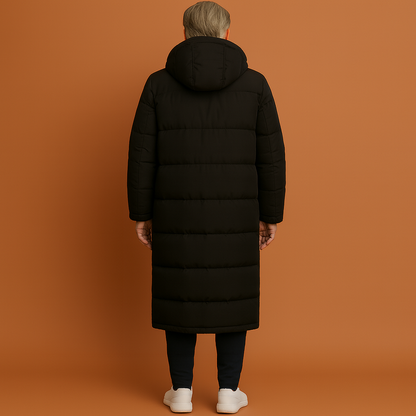 Long winter coat with hood and zipper for men | Tino