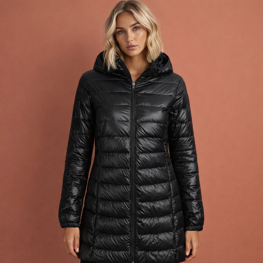 Warm long winter coat with hood for women | Inge