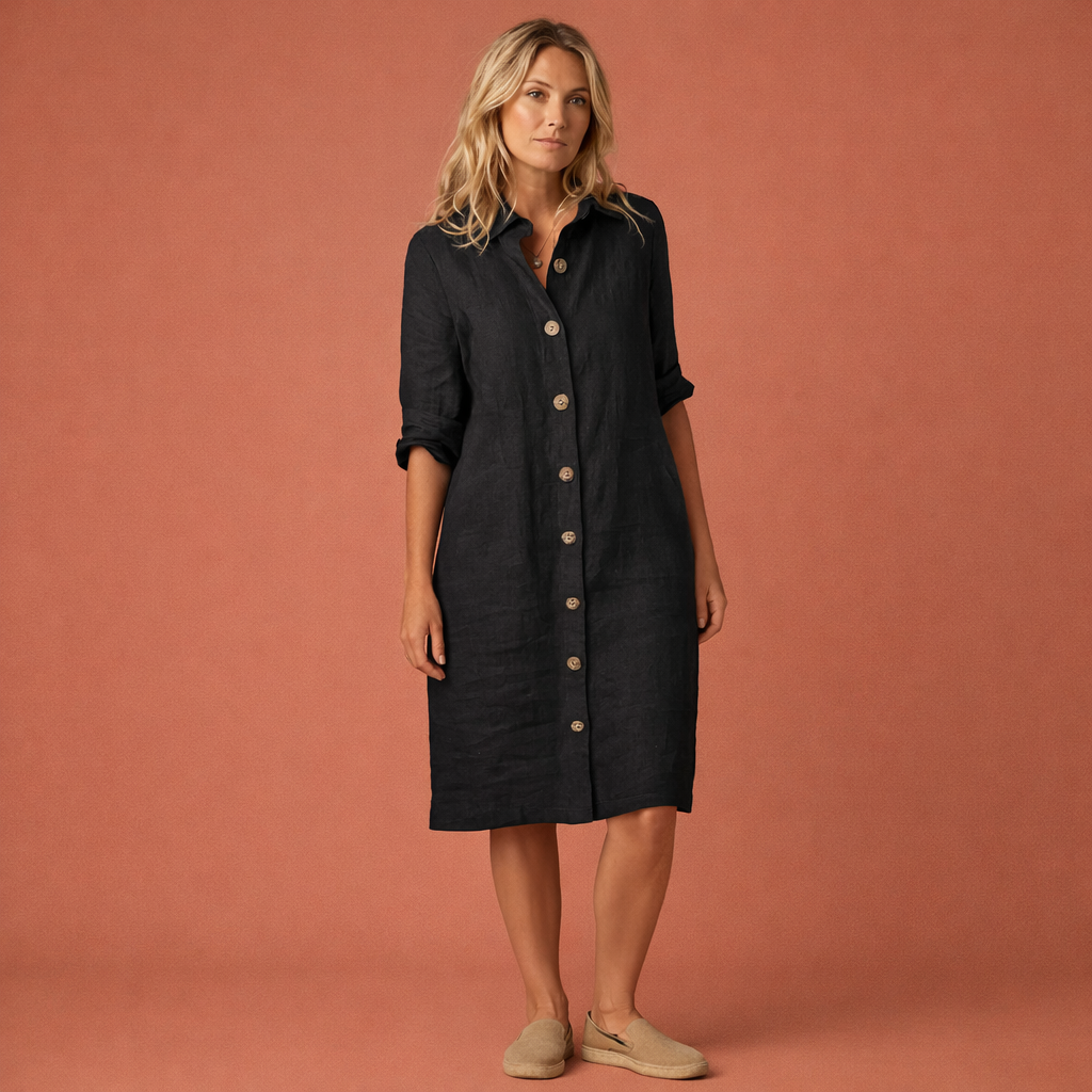 Midi linen shirt dress for women | Elize